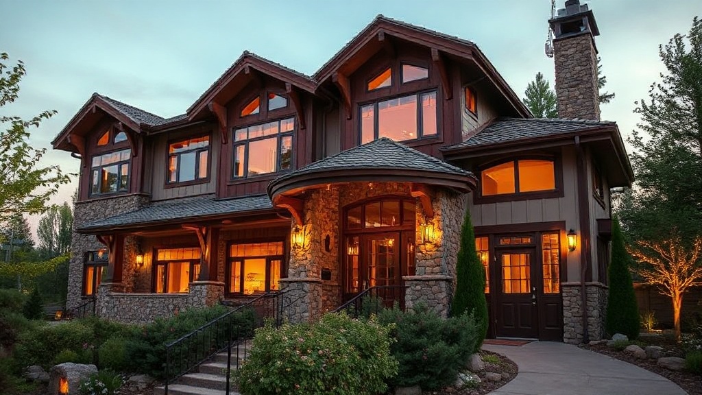 The Cedar House boutique hotel exterior at dusk with warm glowing windows
